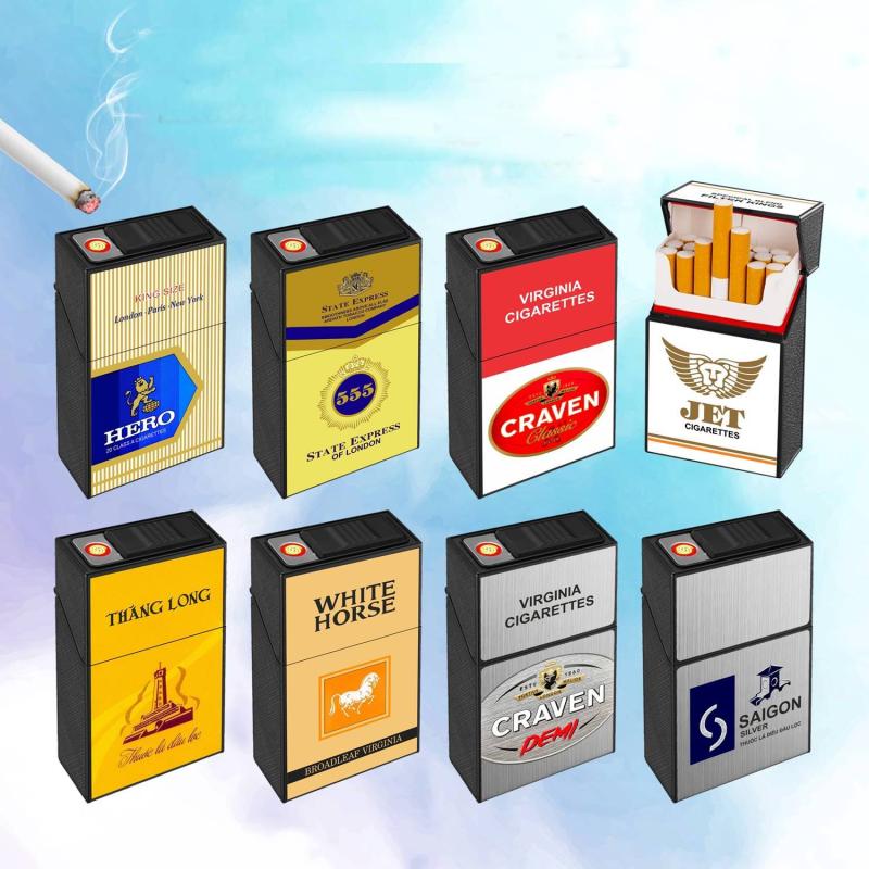 Bật lửa điện kiêm gói thuốc lá in nhãn hiệu Hero