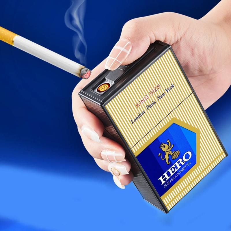Bật lửa điện kiêm gói thuốc lá in nhãn hiệu Hero