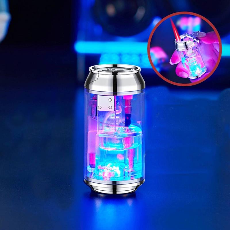 Bật lửa hình lon nước gas lộ thiên có đèn nhấp nháy fullbox - xài gas