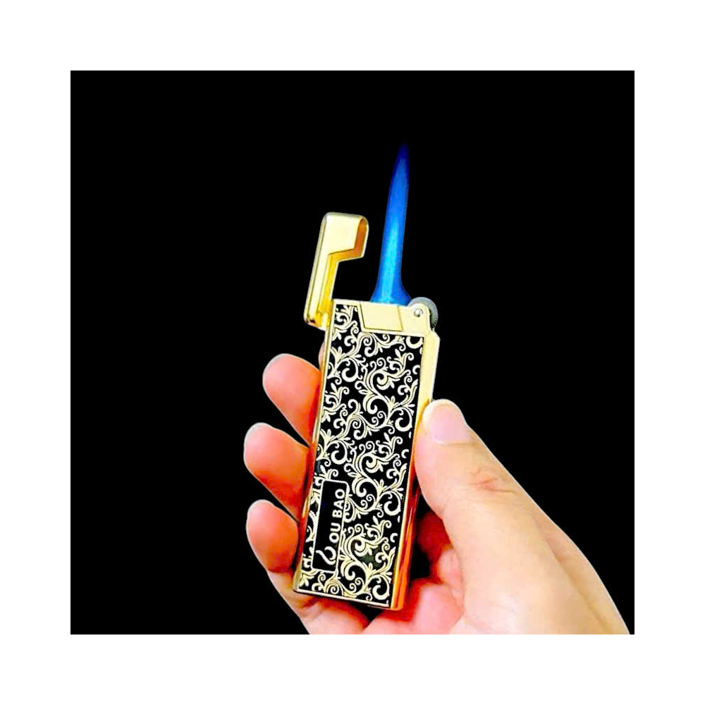 Bật lửa Ou Bao hoa văn cổ lửa khò gas đá rảnh tay