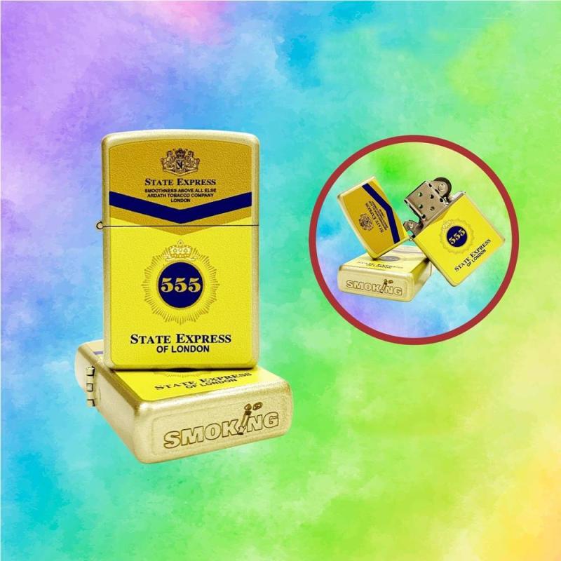 Bật lửa Zippo sơn tĩnh điện 2 mặt hình gói 555 xài xăng
