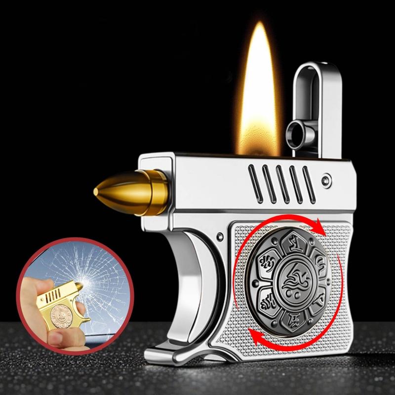 Bật lửa hình súng lục có vòng quay xả stress fullbox xài xăng