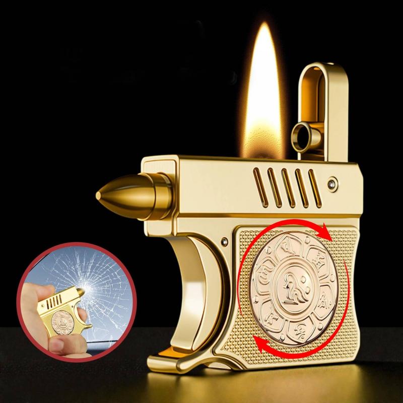 Bật lửa hình súng lục có vòng quay xả stress fullbox xài xăng