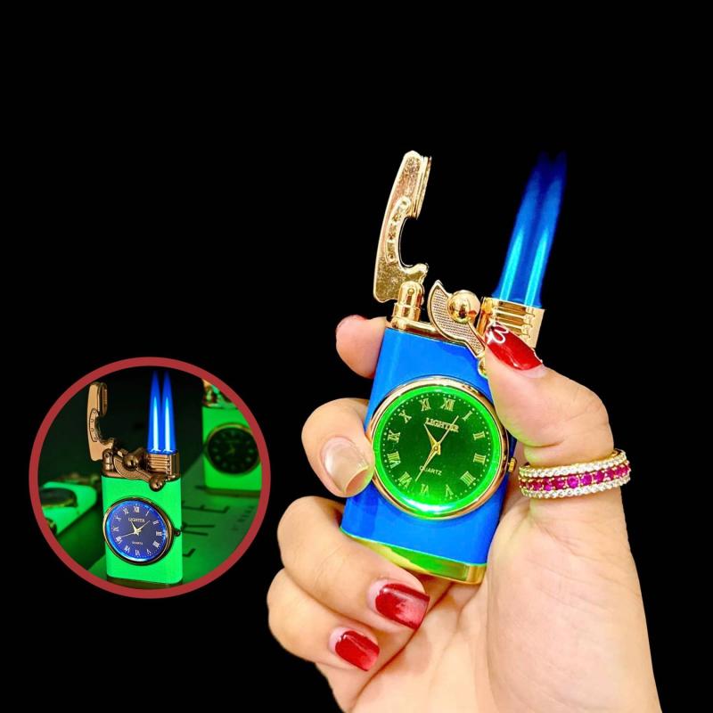 Bật lửa khè 2 tia - gas lộ thiên - dạ quang có hộp