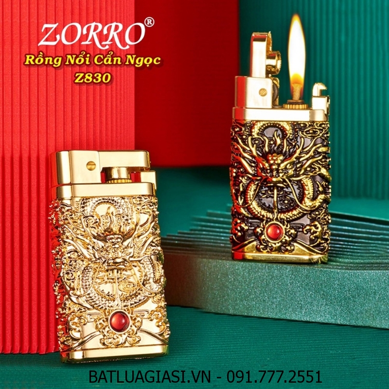 Bật lửa zorro xăng đá hình rồng nổi cẩn ngọc z830 - (xài xăng)