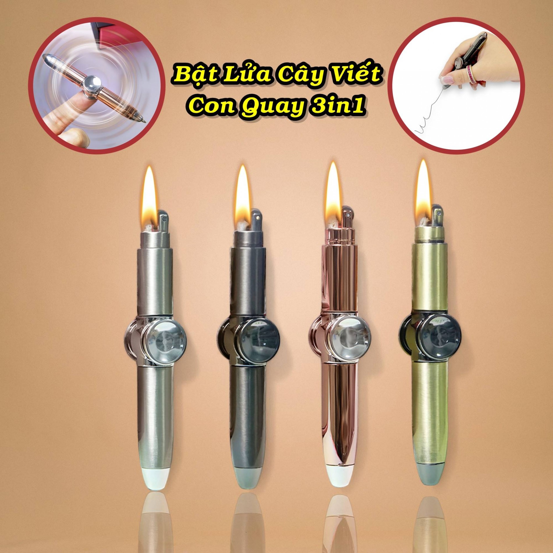 Bật lửa cây viết con quay kim loại viết được xài xăng