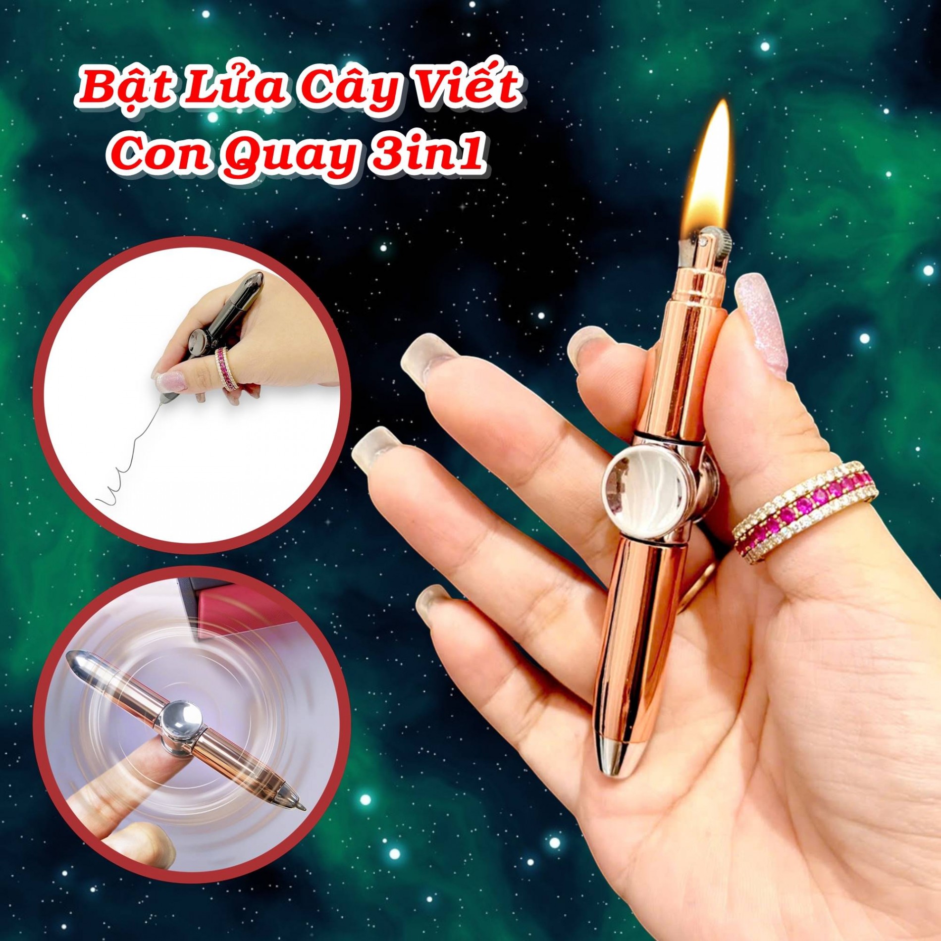Bật lửa cây viết con quay kim loại viết được xài xăng