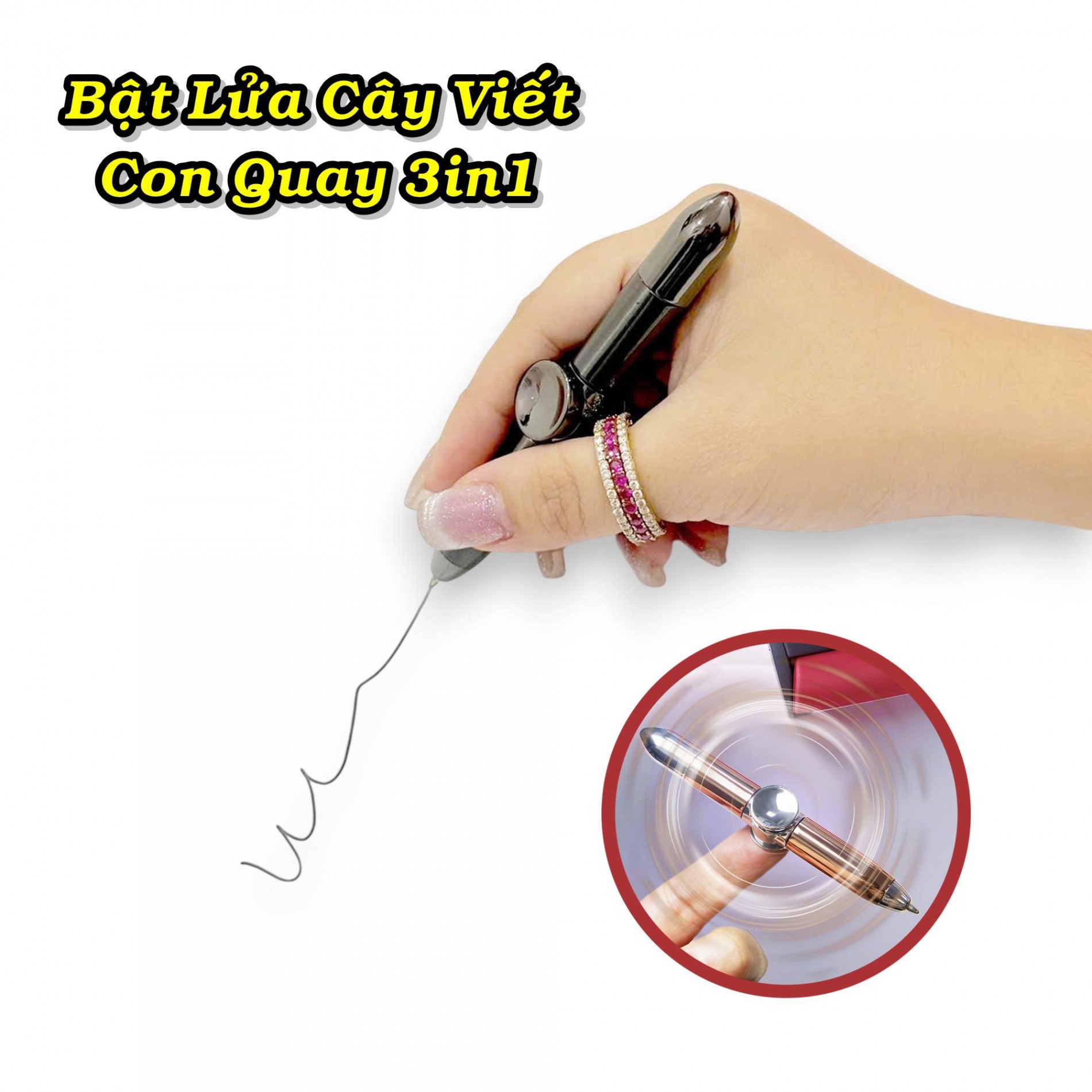 Bật lửa cây viết con quay kim loại viết được xài xăng