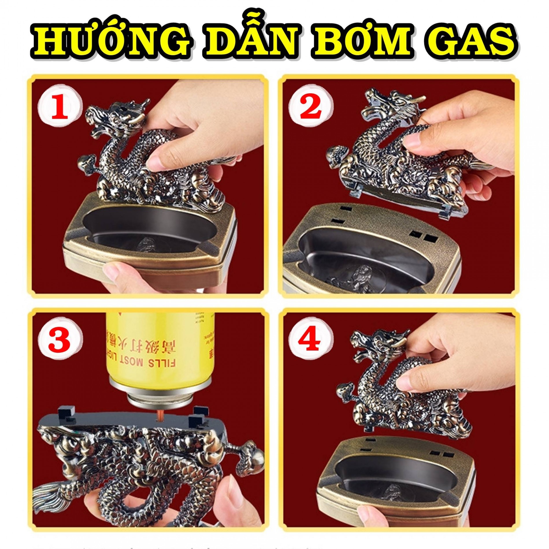 Bật lửa để bàn kiêm gạt tàn hình con voi - xài gas