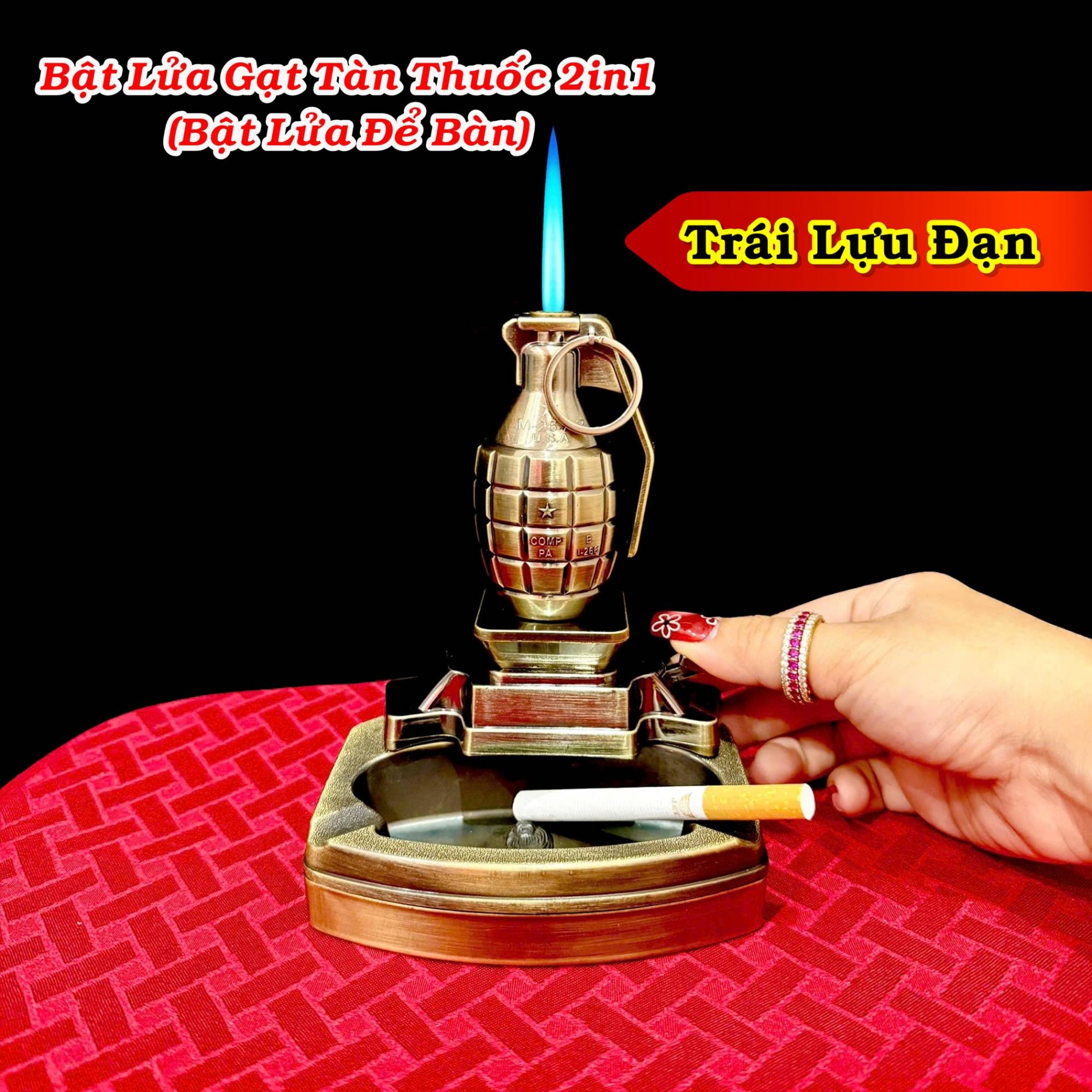 Bật lửa gạt tàn hình Pharaon Ai Cập kiêm bật lửa để bàn xài gas