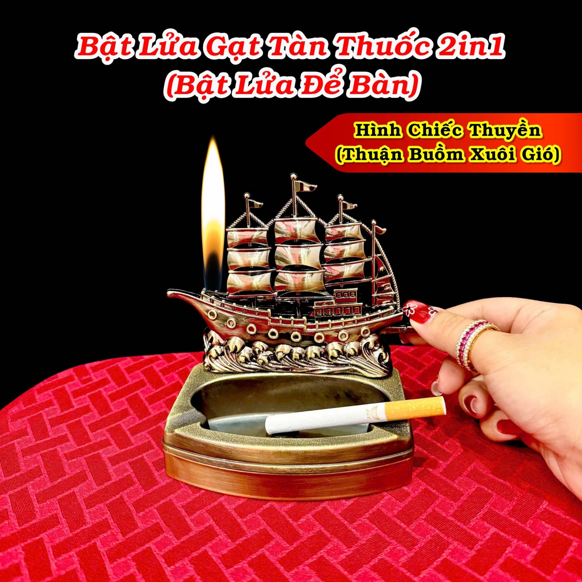 Bật lửa gạt tàn hình Pharaon Ai Cập kiêm bật lửa để bàn xài gas