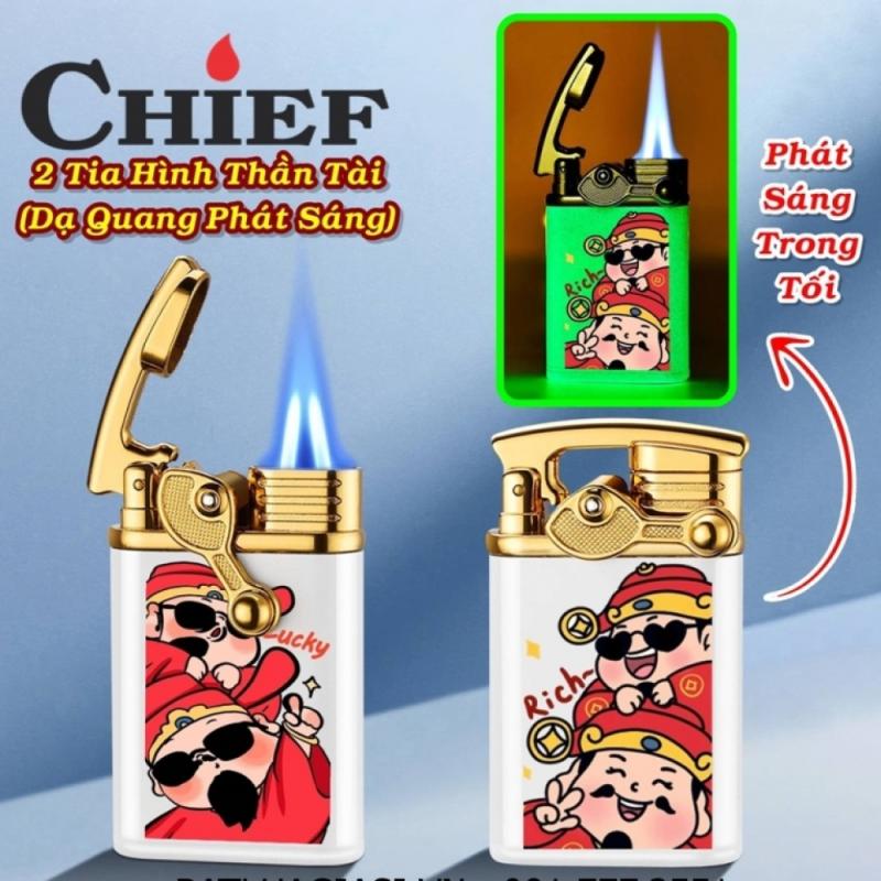 Bật lửa Chief 2 tia hình thần tài dạ quang dùng gas