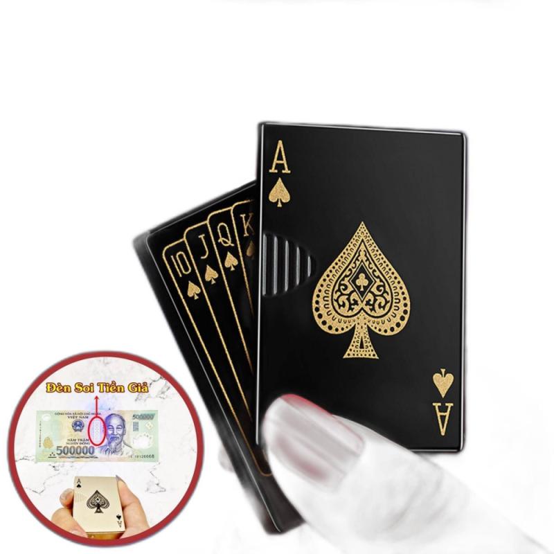 Bật lửa hình lá bài có đèn soi tiền giả xài gas màu đen