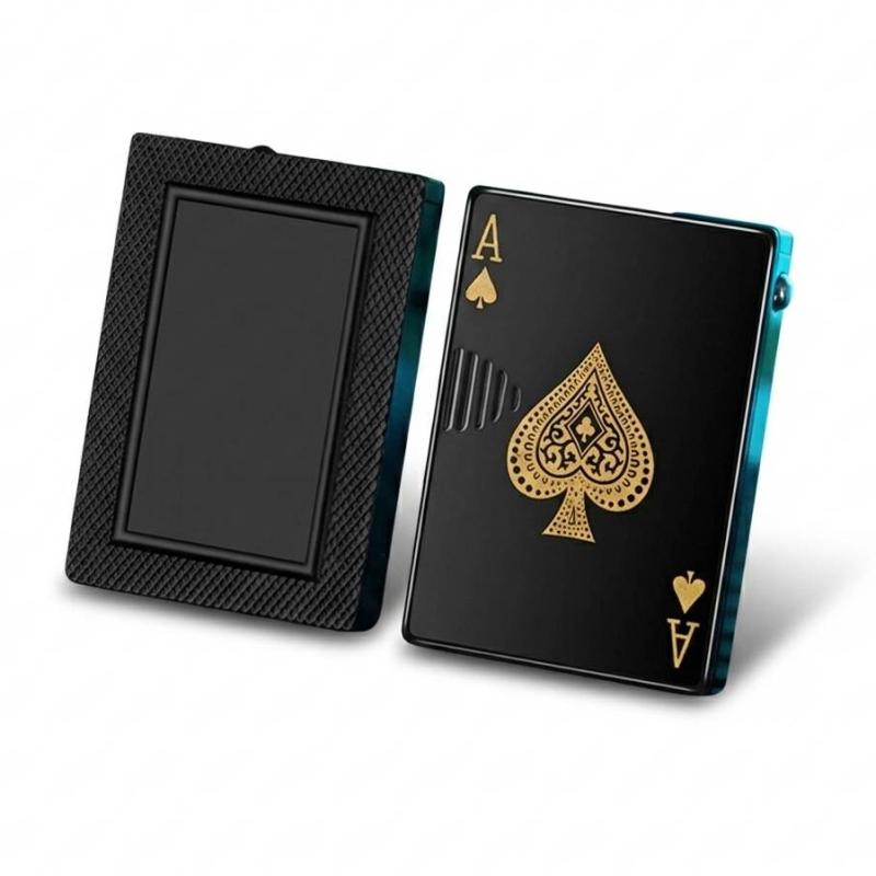 Bật lửa hình lá bài có đèn soi tiền giả xài gas màu đen