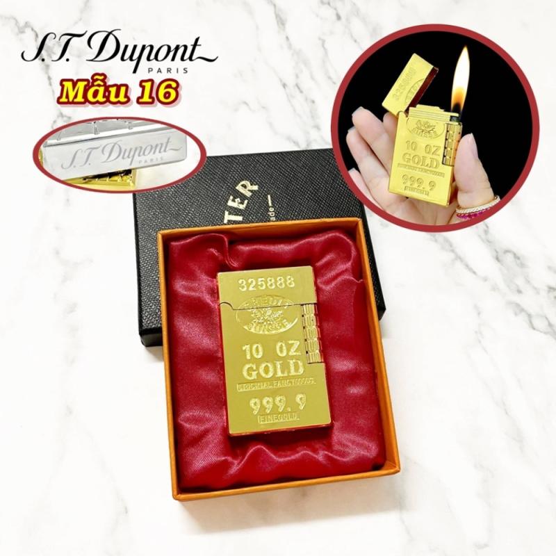 Bật lửa Dupont hình thỏi vàng 9999 M16 có hộp xài gas