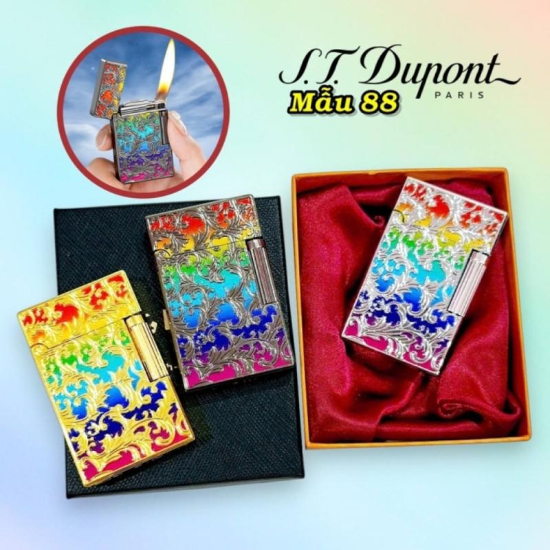Bật lửa Dupont hoa văn sơn mài dập nổi 2 mặt m-88 có hộp xài gas