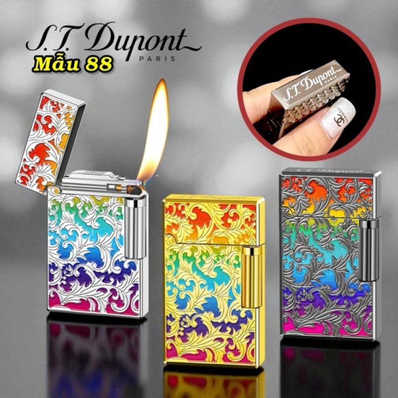 Bật lửa Dupont hoa văn sơn mài dập nổi 2 mặt M88 xài gas