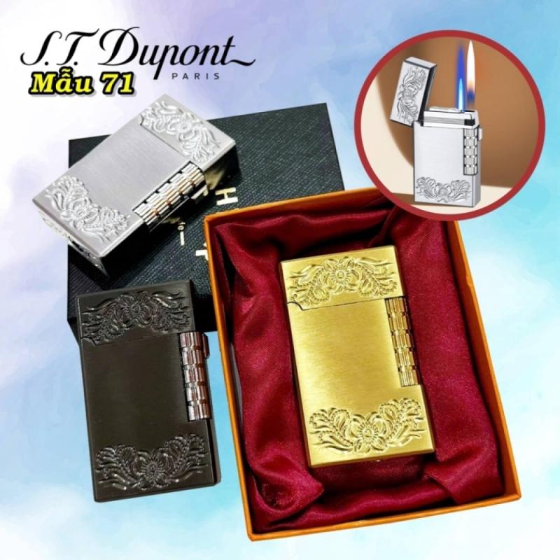 Bật lửa Dupont 2 chế độ lửa hình hoa văn m-71 có hộp xài gas