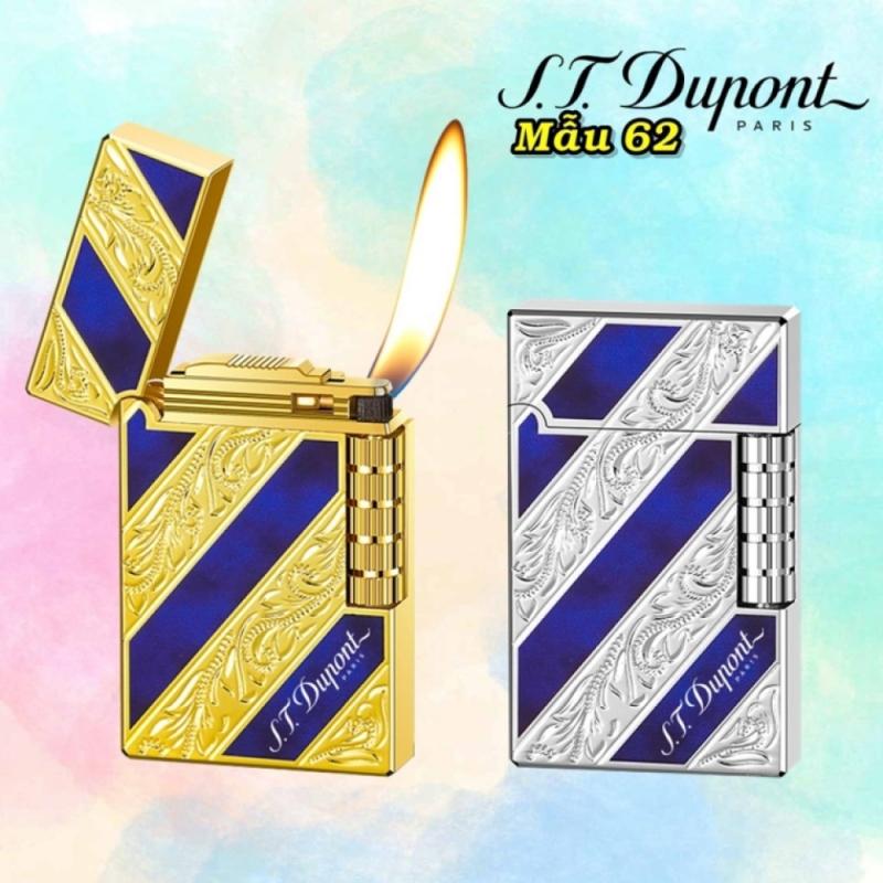 Bật lửa dupont hoa văn xéo 2 mặt màu xanh dương xài gas