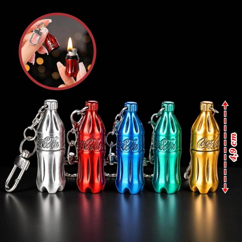 Bật lửa móc khoá hình chai coca mini kim loại xăng dá