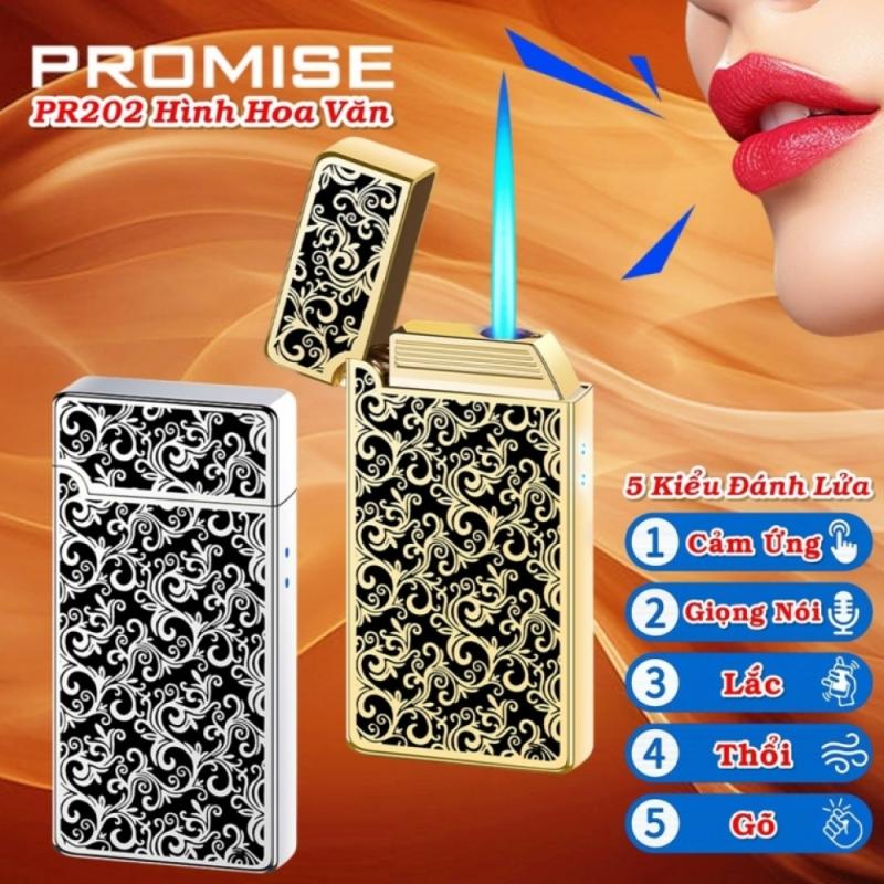 Bật lửa cảm biến giọng nói Promise PR202 hoa văn phủ bóng 5 kiểu đánh lửa fullbox xài gas điện