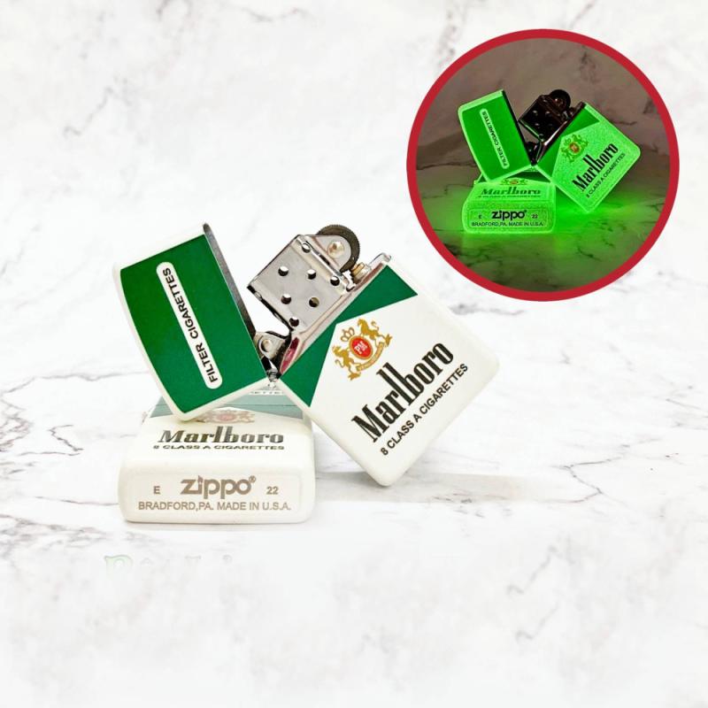 Bật lửa zippo marlboro xanh - dạ quang hút ánh sáng (có mộc đáy) - (xài xăng)