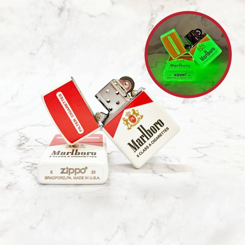 Bật lửa zippo marlboro đỏ - dạ quang hút ánh sáng (có mộc đáy) - (xài xăng)