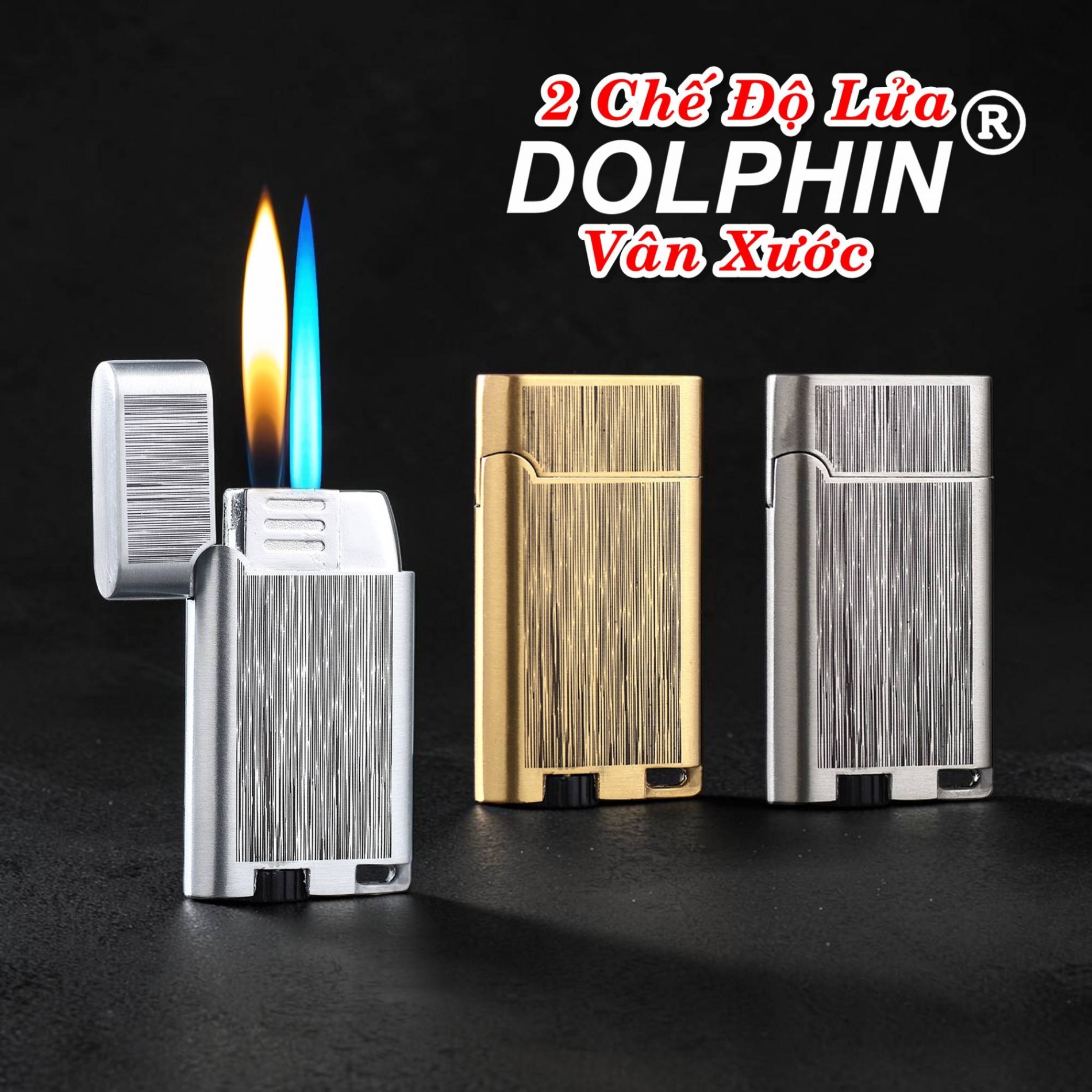 Bật lửa Dolphin 2 chế độ lửa vân xước gas