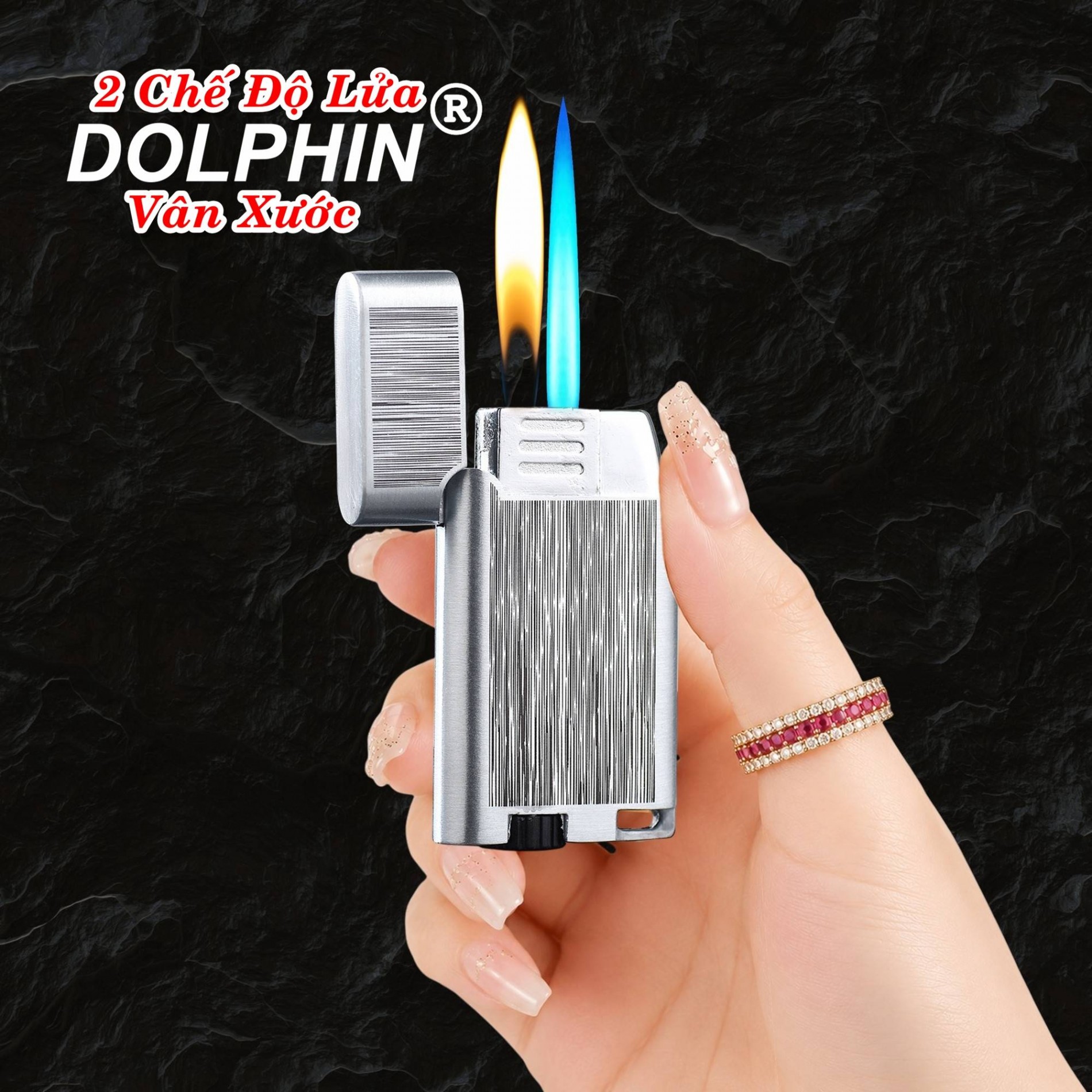 Bật lửa Dolphin 2 chế độ lửa vân xước gas