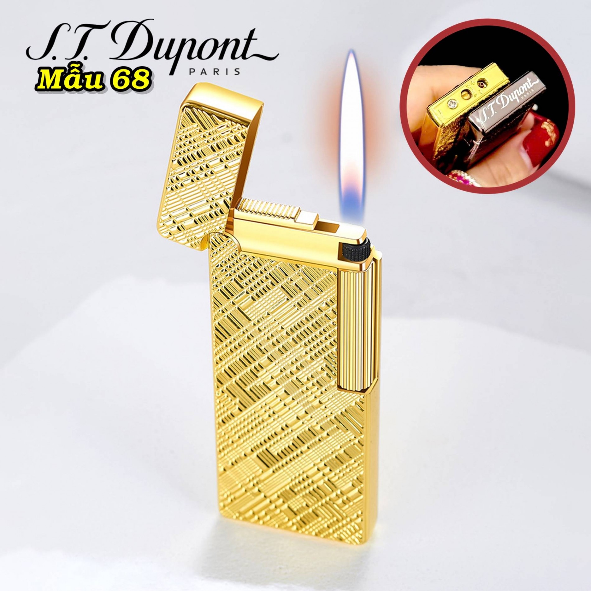 Bật lửa Dupont dài vân kim cương chéo m-68 xài gas