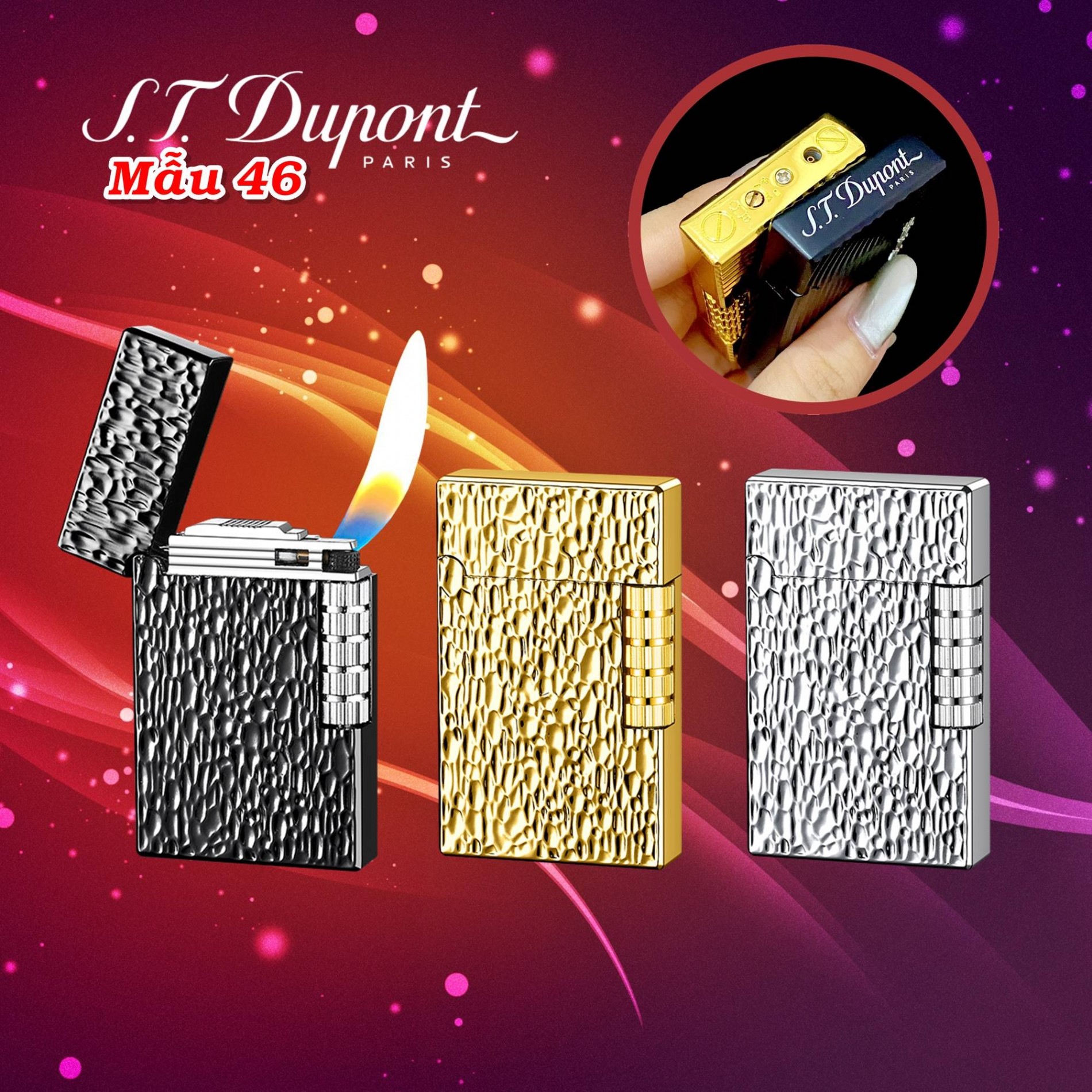 Bật lửa Dupont vân gõ búa M-46 dùng gas