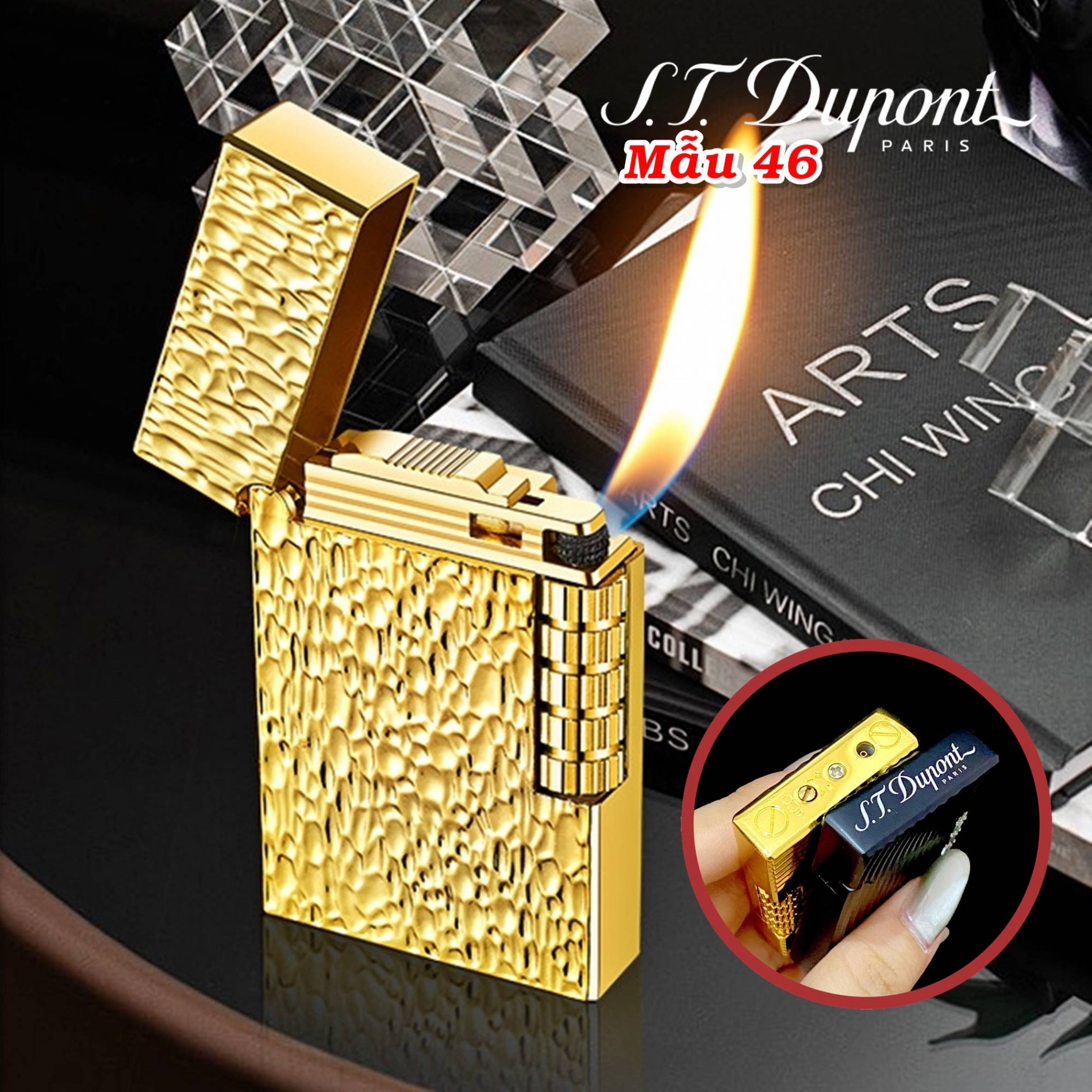 Bật lửa Dupont vân gõ búa M-46 dùng gas