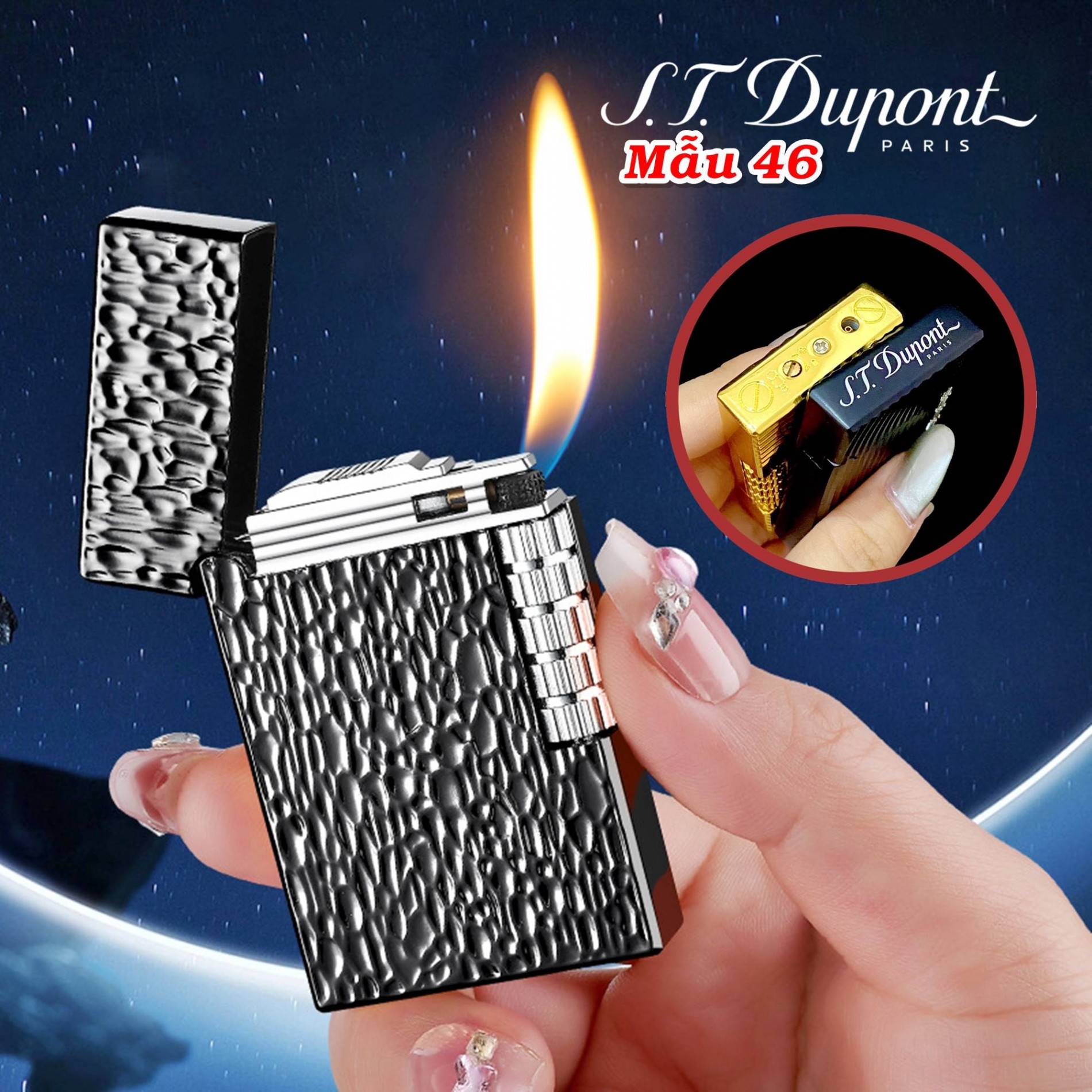 Bật lửa Dupont vân gõ búa M-46 dùng gas