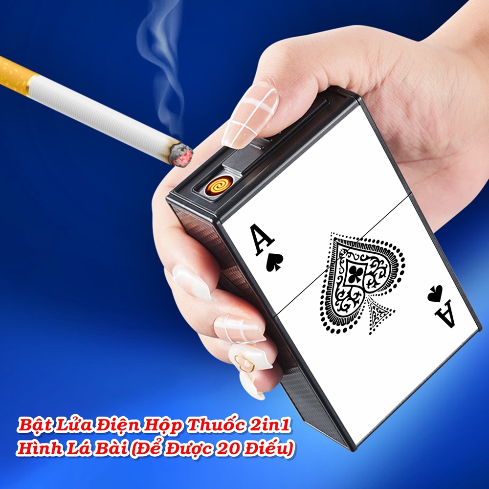 Bật lửa  kiêm hộp thuốc hình lá bài trắng sạc điện