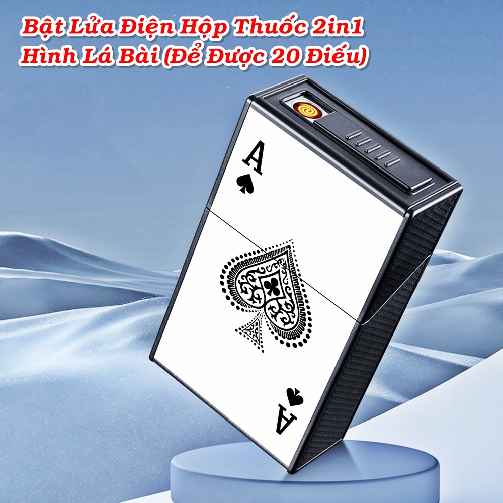 Bật lửa  kiêm hộp thuốc hình lá bài trắng sạc điện