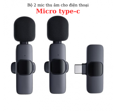 Micro mini thu âm livestream K9 (2 micro) Type-C