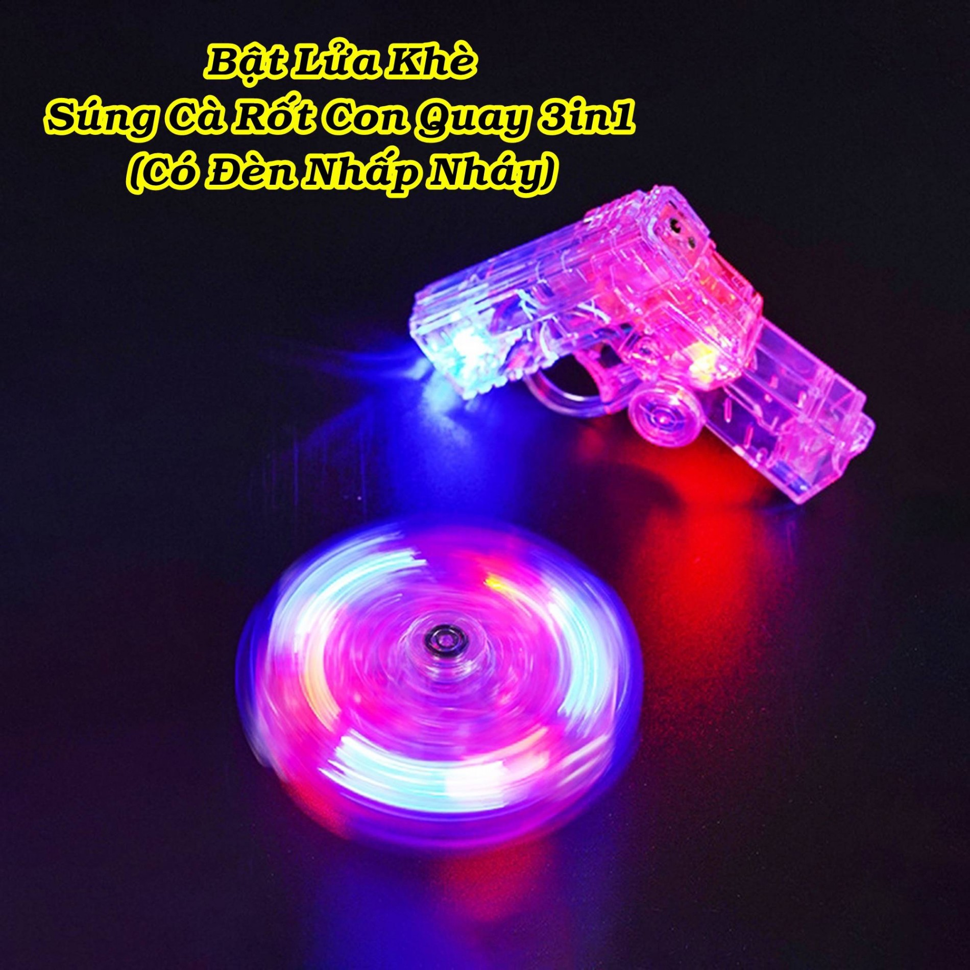 Bật lửa hình súng cà rốt trong suốt có con quay (có đèn nhấp nháy- xài gas)