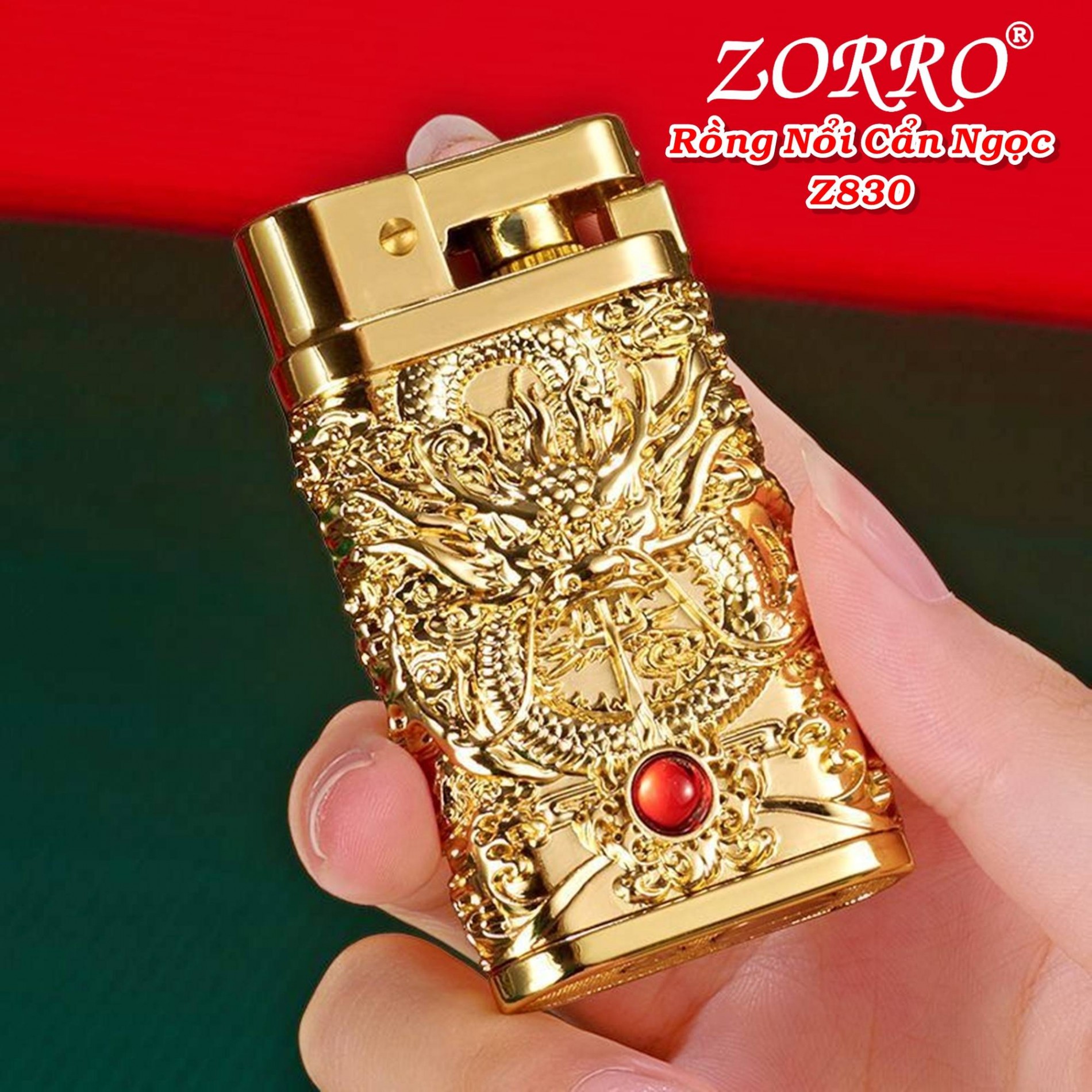 Bật lửa zorro xăng đá hình rồng nổi cẩn ngọc z830 - (xài xăng)