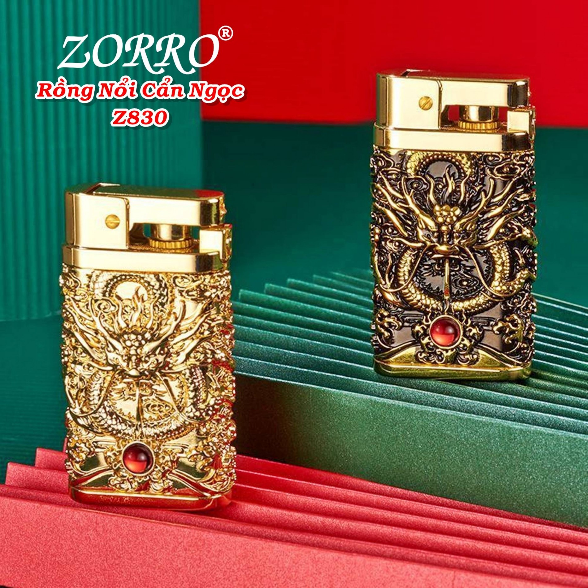Bật lửa zorro xăng đá hình rồng nổi cẩn ngọc z830 - (xài xăng)