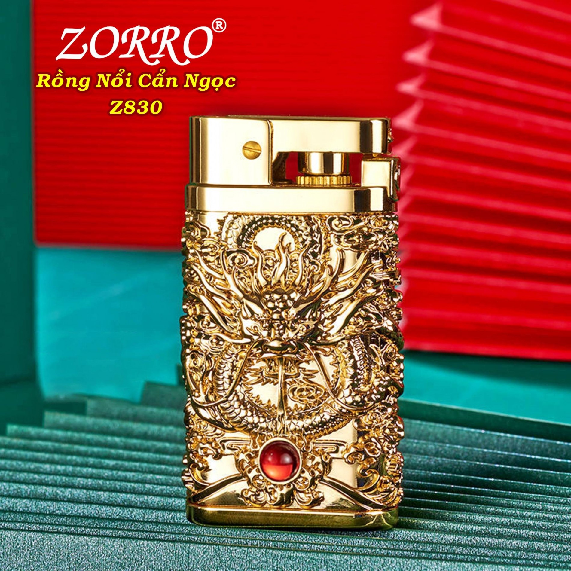 Bật lửa zorro xăng đá hình rồng nổi cẩn ngọc z830 - (xài xăng)
